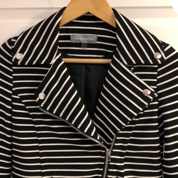 Bagatelle Black & White Striped Moto-Jacket - Picture 3 of 6